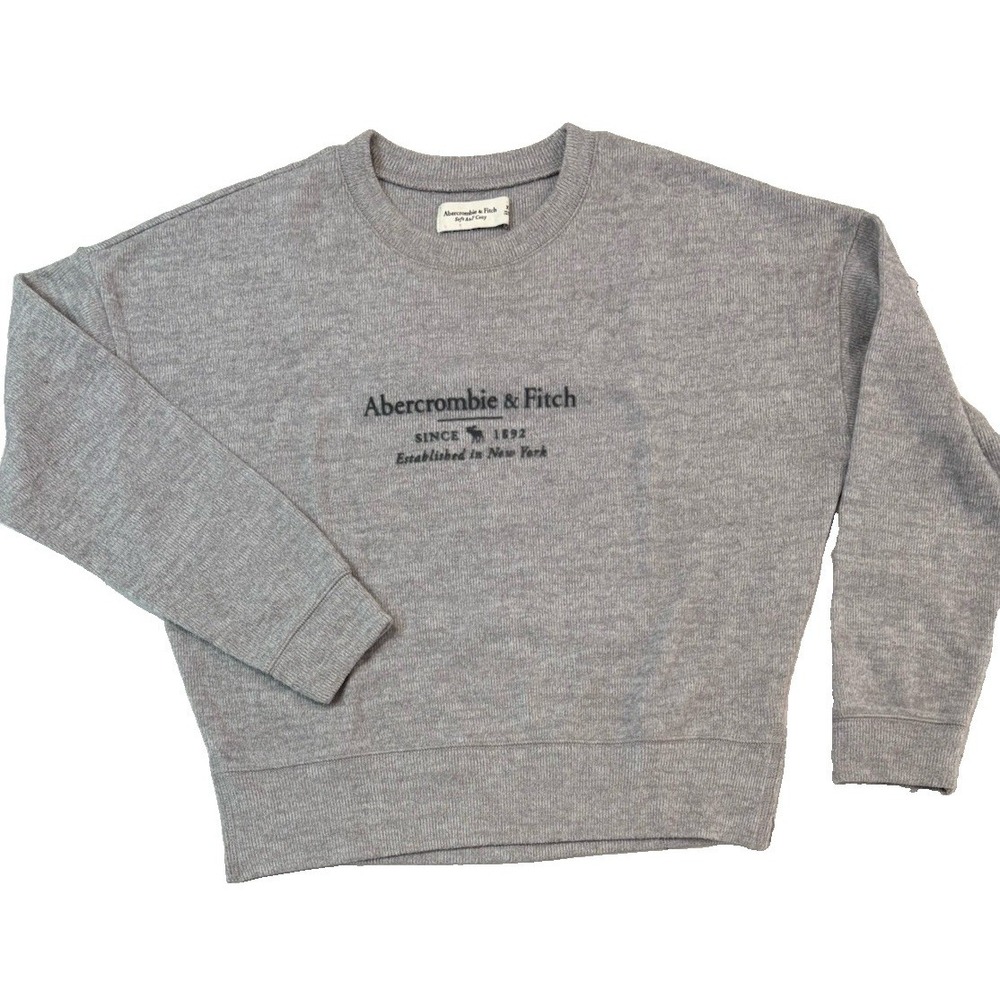 Abercrombie & Fitch Soft A&F Cozy Sweatshirt Womens XS Grey Embroidered Crewneck